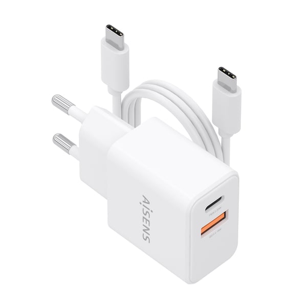 AISENS ASCH-20W2P083-W oplader til mobil enhed Mobiltelefon, Smartphone, Digitalt kamera, Universel, Tablet Hvid Vekselstrøm Hurtig opladning Indendørs