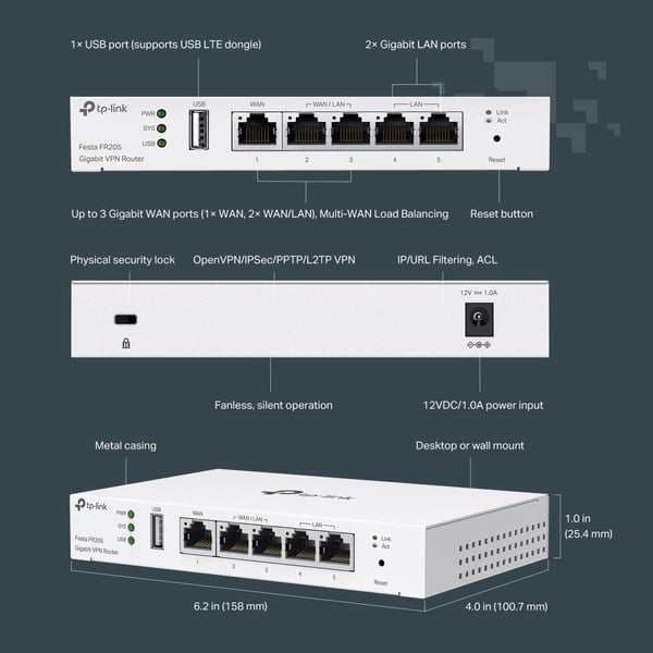 TP-Link Festa FR205 kabelforbundet router 10 Gigabit Ethernet, 100 Gigabit Ethernet, Gigabit Ethernet Hvid