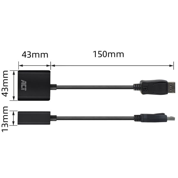ACT AC7510 videokabel adapter 0,15 m DisplayPort DVI-D Sort