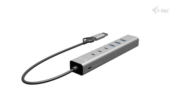i-tec CAHUBMETAL6LANPD interface hub USB 3.2 Gen 1 (3.1 Gen 1) Type-A + Type-C 5000 Mbit/s Sølv