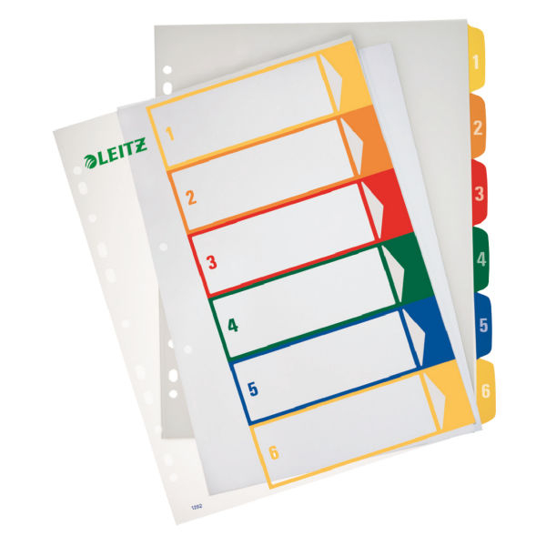 Leitz 12920000 faneskiller Numerisk faneindeks Polypropylen (PP) Blå, Grøn, Orange, Rød, Gul
