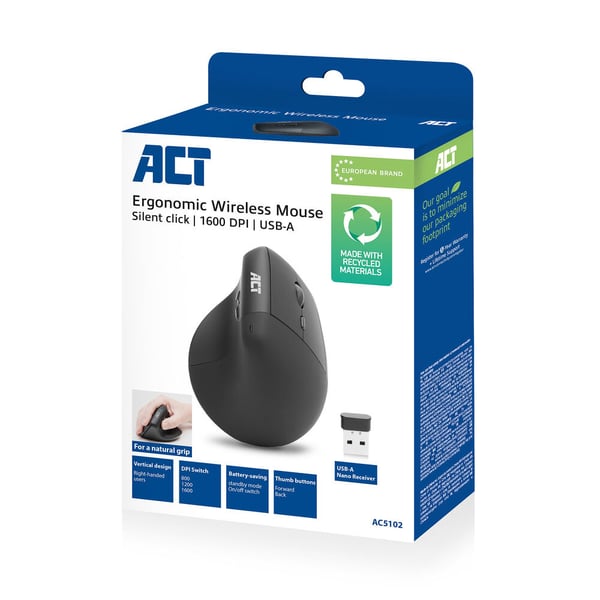 ACT AC5102 datormöss Universal Högerhand RF Trådlös Optisk 1600 DPI