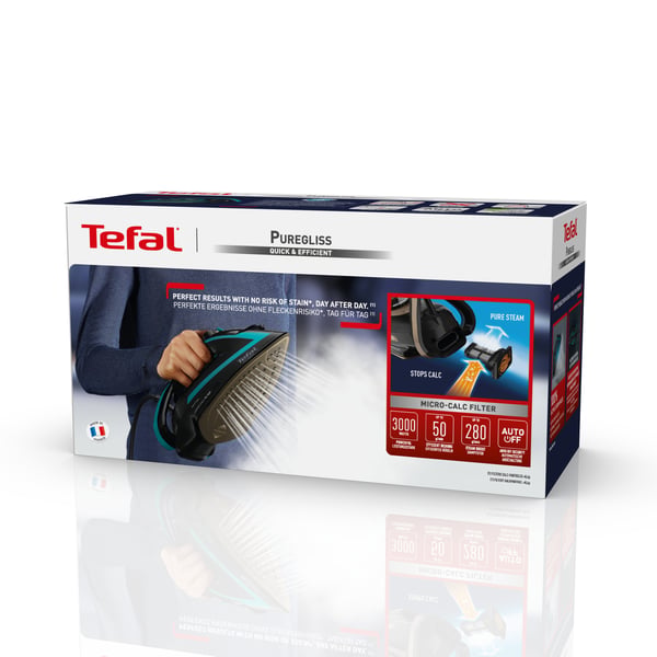 Tefal Puregliss FV8066 Torr & Ångstrykjärn Durilium AirGlide Autoclean soleplate 3000 W Svart, Blå