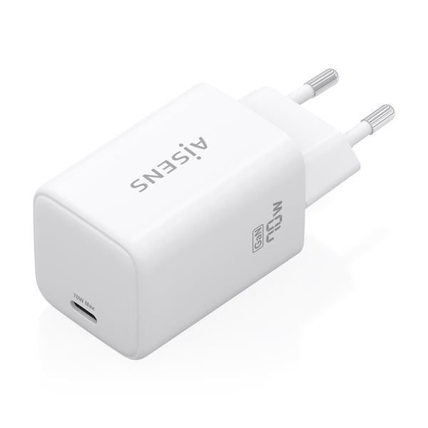 AISENS ASCH-70W1P088-W oplader til mobil enhed Mobiltelefon, Smartphone, Digitalt kamera, Universel, Tablet, MP3, MP4, Bærbar spillekonsol Hvid Vekselstrøm Hurtig opladning Indendørs