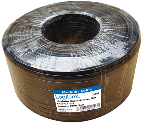 LogiLink CM04 telefonkabel 100 m Sort