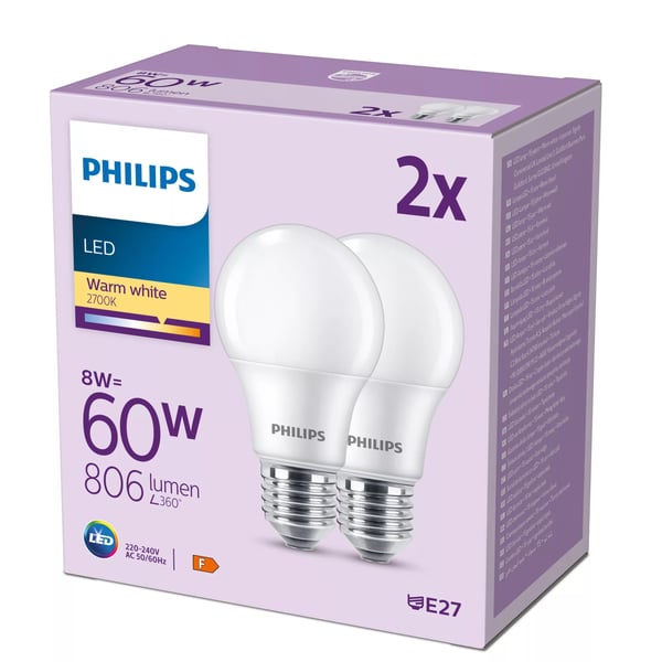 Philips Pære 60 W A60 E27 x 2