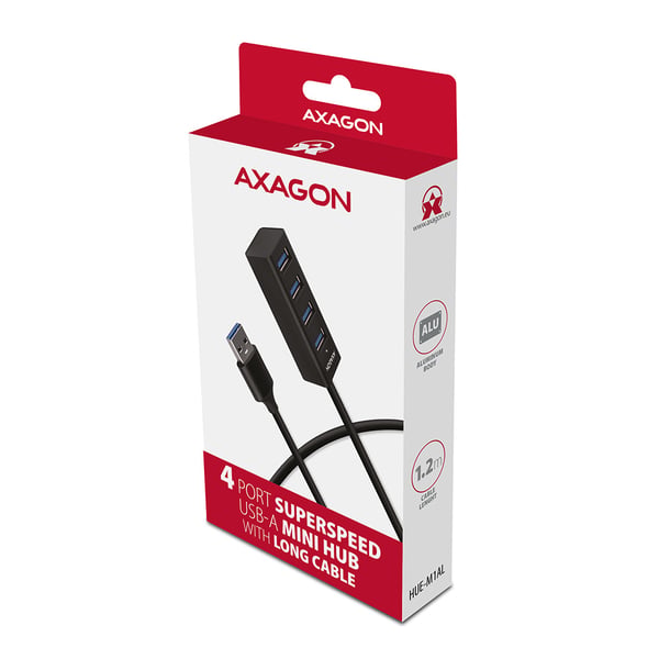 Axagon HUE-M1AL keskitin USB 3.2 Gen 1 (3.1 Gen 1) Type-A 5000 Mbit/s Musta