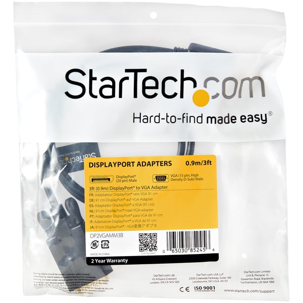 StarTech.com DP2VGAMM3B videokaapeli-adapteri 0,91 m DisplayPort VGA (D-Sub) Musta