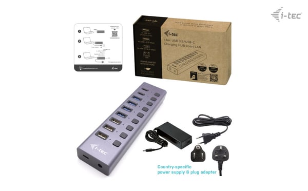 i-tec CACHARGEHUB9LANUK interface hub USB 2.0 Type-C 5000 Mbit/s Grå