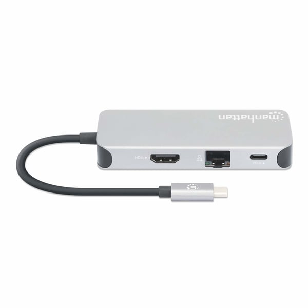 Manhattan 130615 kannettavien tietokoneiden telakka ja porttitoistin Langallinen USB 3.2 Gen 1 (3.1 Gen 1) Type-C Alumiini