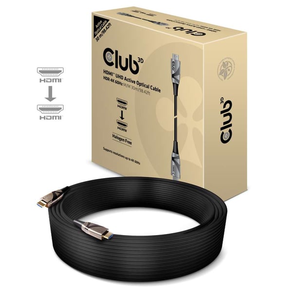CLUB3D HDMI 2.0 UHD Active Optical Cable HDR 4K 60Hz M/M 30m/98.42ft
