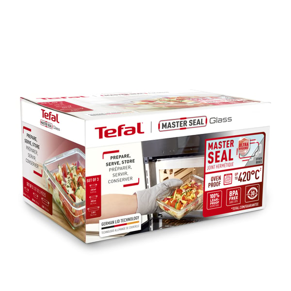 Tefal MasterSeal N10509 Rektangulær Sæt Rød, Transparent 3 stk