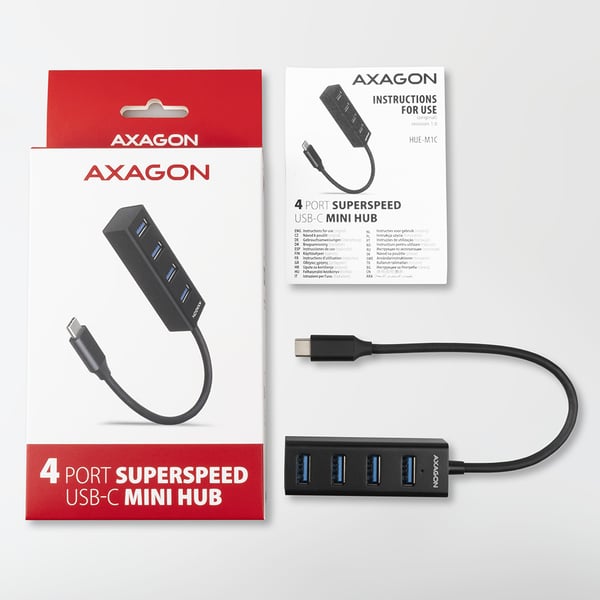 Axagon HUE-M1C keskitin USB 3.2 Gen 1 (3.1 Gen 1) Type-C 5000 Mbit/s Musta
