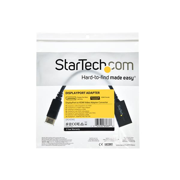 StarTech.com DP2HDMI2 videokabel adapter 0,21 m DisplayPort HDMI Sort