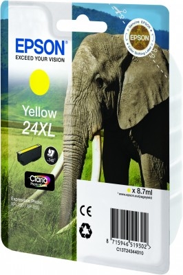 Epson Elephant Enkeltpakke, gul 24XL Claria Photo HD Ink
