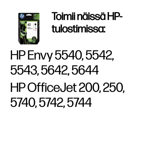 HP 62, alkuperäinen musta ja kolmivärinen mustekasetti, kaksoispakkaus