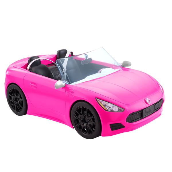 Barbie Kaksipaikkainen vaaleanpunainen -avoauto, jossa on pyörivät pyörät, 3–7-vuotiaille