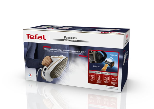 Tefal Puregliss FV8042 Torr & Ångstrykjärn Durilium AirGlide Autoclean soleplate 3000 W brons, Vit