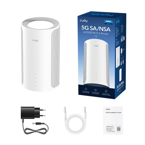 Cudy 5G SA/NSA AX3000 Wi-Fi 6 Router, P4 1.0 trådløs router Gigabit Ethernet Dual-band (2,4 GHz / 5 GHz) Hvid