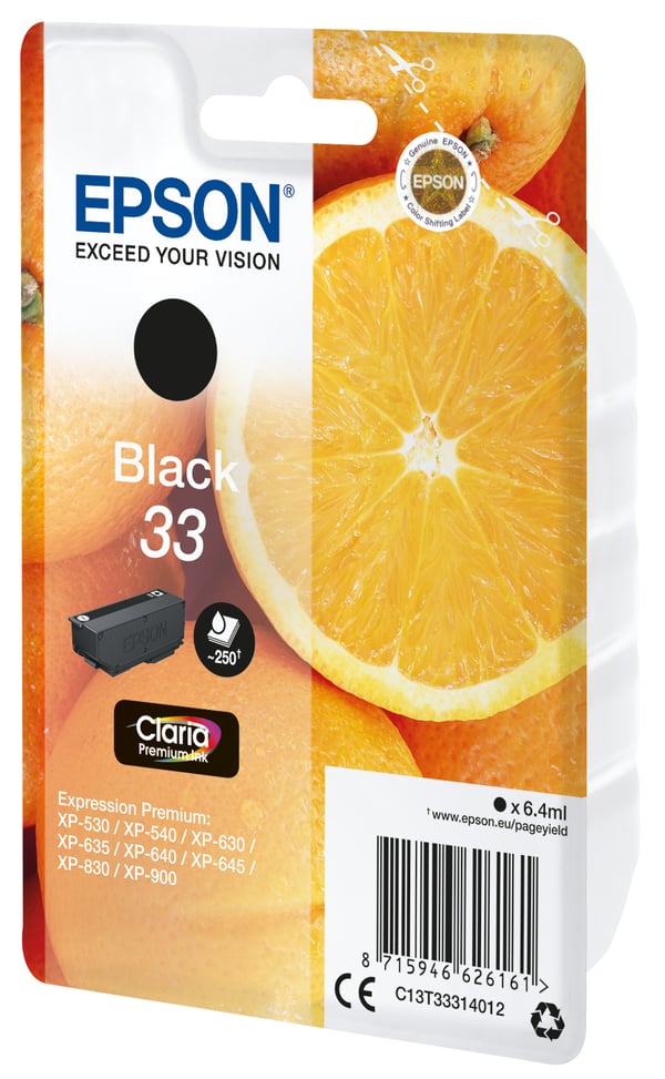 Epson Oranges 33 Appelsiinit Claria Premium, yksittäispakkaus, musta muste