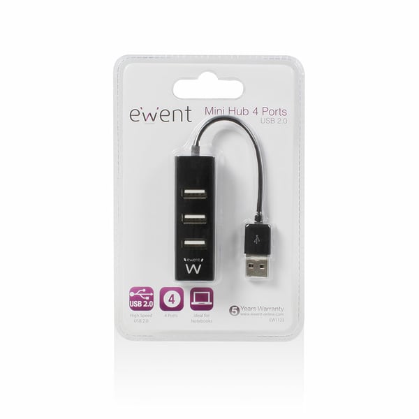 Ewent EW1123 interface hub USB 2.0 480 Mbit/s Sort