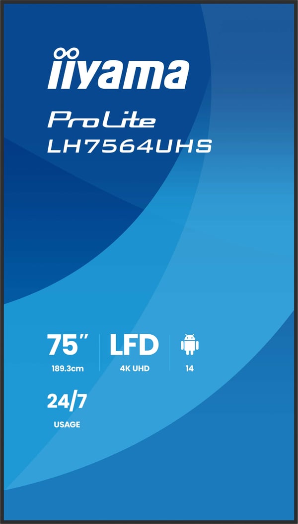 iiyama LH7564UHS-B1AG skilte display Digital fladpaneldisplay 190,5 cm (75") Wi-Fi 500 cd/m² 4K Ultra HD Sort Indbygget processer Android 24/7