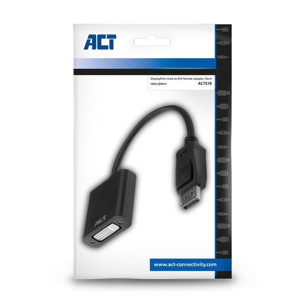 ACT AC7510 videokabel adapter 0,15 m DisplayPort DVI-D Sort