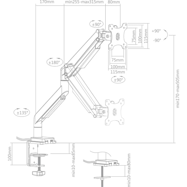 InLine 23158B skærmbeslag og -stativer 43,2 cm (17") Skrivebord Sort