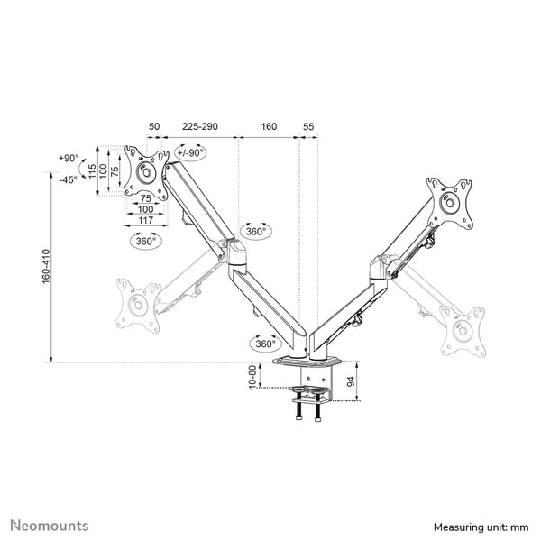 Neomounts DS70-700BL2 monitorin kiinnike ja jalusta 68,6 cm (27") Vastaanotto Musta