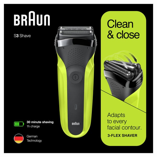 Braun Series 3 81702940 rakapparater för män Folierakapparat Trimmer Svart, Grön