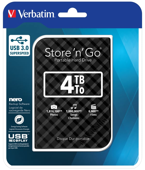 Verbatim Store 'n' Go externa hårddiskar 4 TB 5400 RPM Micro-USB B 3.2 Gen 1 (3.1 Gen 1) Svart