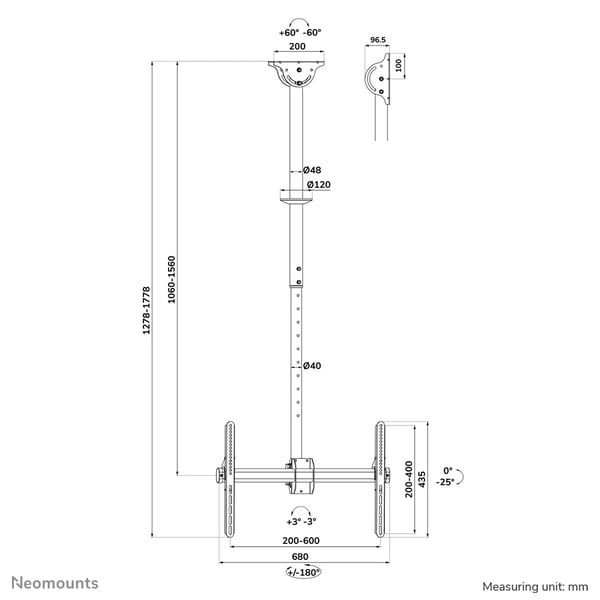 Neomounts CL35-440BL16L tv-beslag 177,8 cm (70") Sort