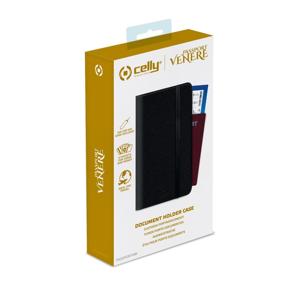Celly Venere Passport Vikfodral Svart Konstläder