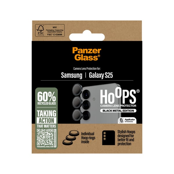 PanzerGlass ® Hoops® Camera Lens Protector Black Samsung Galaxy S25 Kirkas näytönsuoja 1 kpl