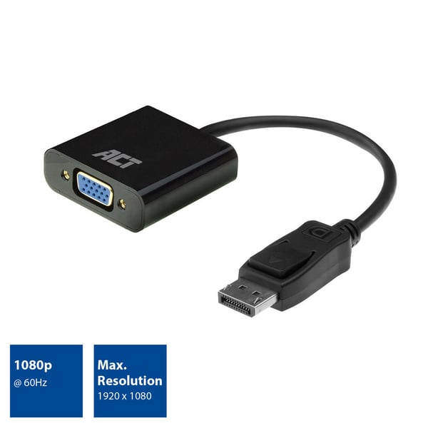 ACT AC7515 videokabel adapter 0,15 m DisplayPort VGA (D-Sub) Sort