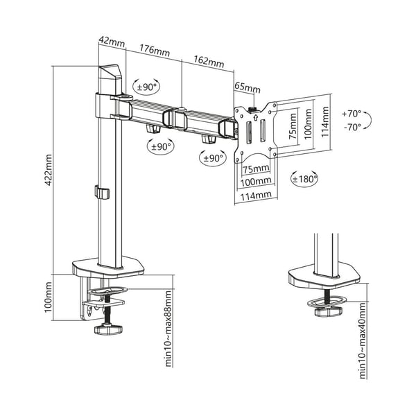 ACT AC8335 skærmbeslag og -stativer 81,3 cm (32") Skrivebord Sølv