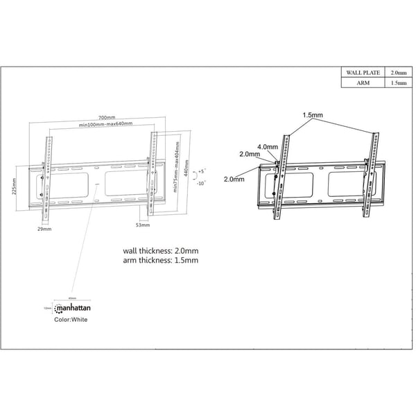 Manhattan 461481 tv-beslag 2,03 m (80") Sort