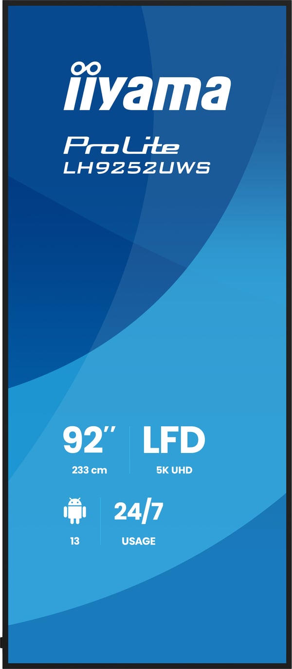 iiyama LH9252UWS-B1AG skyltställ Kioskdesign 2,34 m (92") LCD Wi-Fi 500 cd/m² UltraWide 5K HD Svart Inbyggd processor Android 24/7