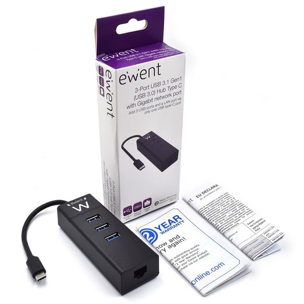 Ewent EW1141 kannettavien tietokoneiden telakka ja porttitoistin USB 3.2 Gen 1 (3.1 Gen 1) Type-C Musta