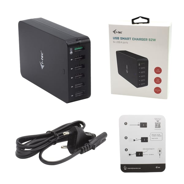 i-tec CHARGER6P52W oplader til mobil enhed Universel Sort Vekselstrøm Hurtig opladning Indendørs
