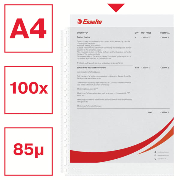 Esselte 56415 arkbeskytter 210 x 297 mm (A4) Polypropylen (PP), Genanvendt plast 100 stk