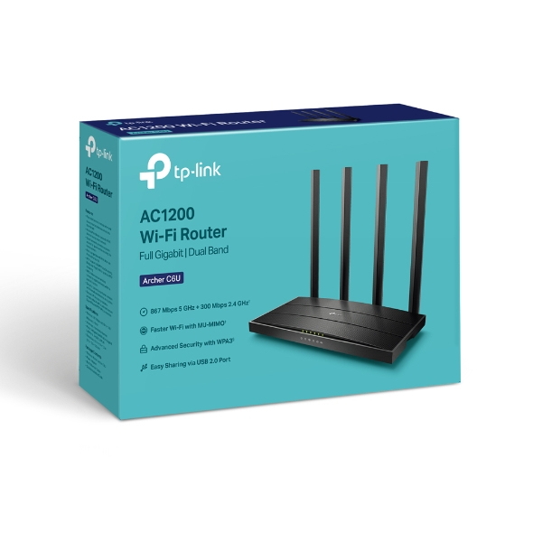 TP-Link Archer C6U langaton reititin Gigabitti Ethernet Kaksitaajuus (2,4 GHz/5 GHz) Musta