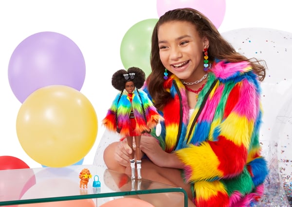 Barbie Extra Doll #1 in Rainbow Coat with Pet Poodle