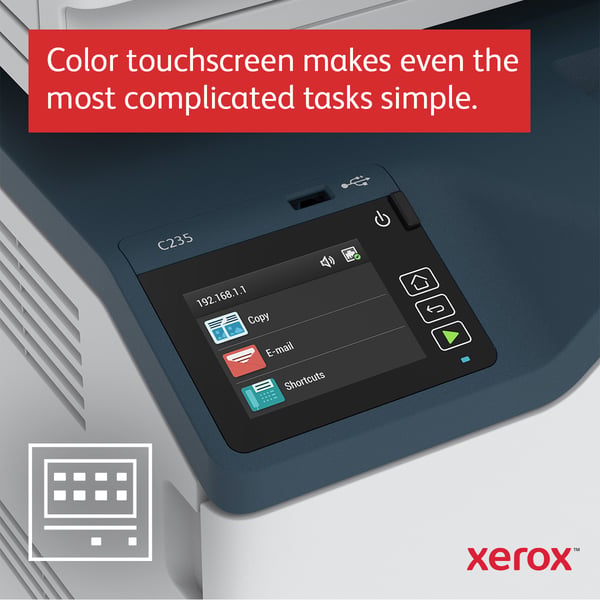Xerox C235 A4 22 ppm trådlös kopiering/utskrift/scanning/fax PS3 PCL5e/6 ADF 2 magasin Totalt 251 ark