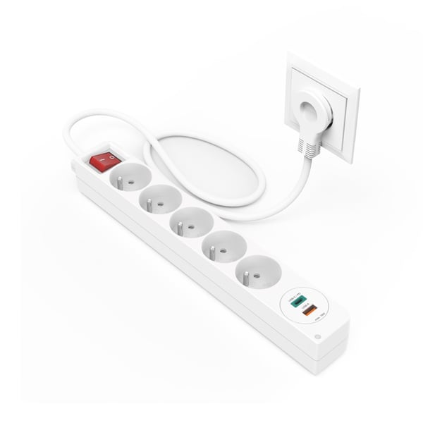 HAMA 5 pistorasiaa + 2X USB C/A, 1,4m