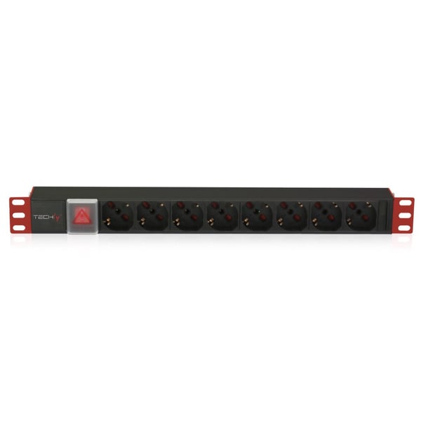 Techly 1HE I-CASE STRIP-81V stikdåse 2 m 8 AC stikkontakt(er) Indendørs Sort, Rød
