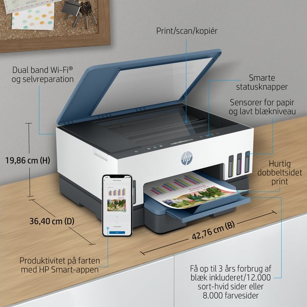 HP Smart Tank 7006 Trådløst All-in-One Farve Printer, Tosidet print; Kopimaskine, scanner