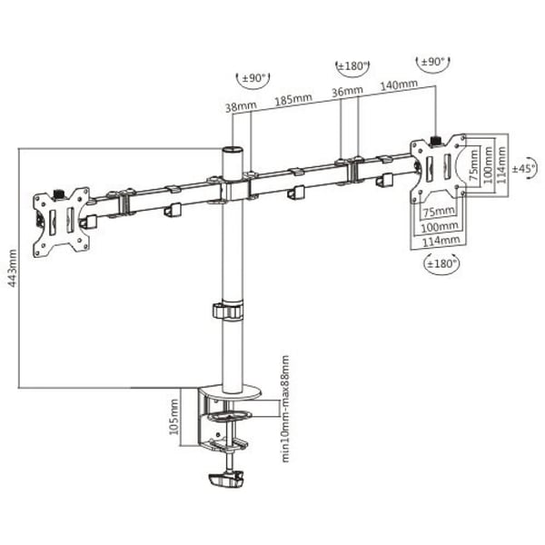 Techly ICA-LCD 582-D skærmbeslag og -stativer 81,3 cm (32") Skrivebord Sort