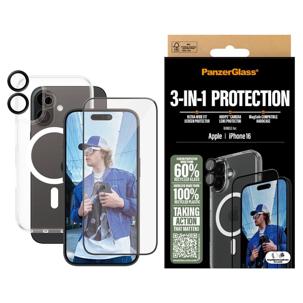 PanzerGlass ® 3-in-1 Protection Bundle iPhone 16 Genomskinligt skärmskydd Apple 1 styck