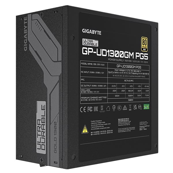 GIGABYTE UD1300GM PG5 strömförsörjningsenheter 1300 W 20+4 pin ATX ATX Svart
